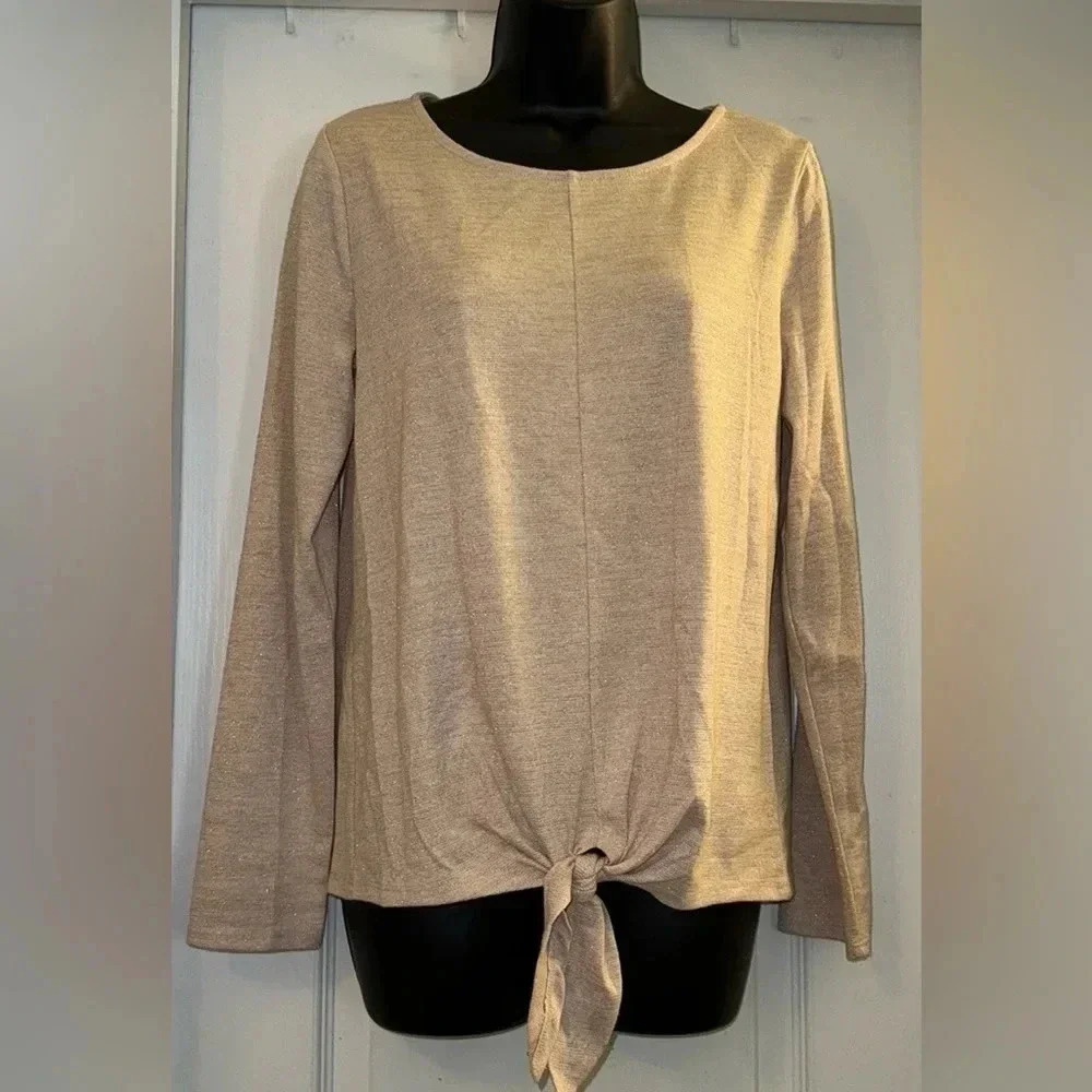 Talbots Gold Long Sleeve Tie Front Top